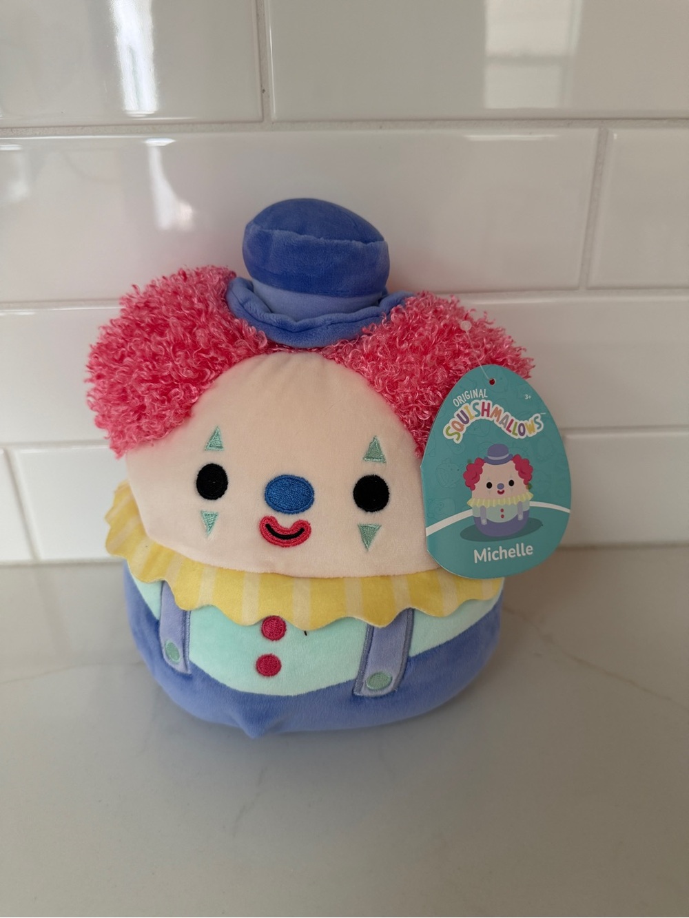 Squishmallows Michelle Clown Plush - Pink Hair, Blue Outfit 6 Inch